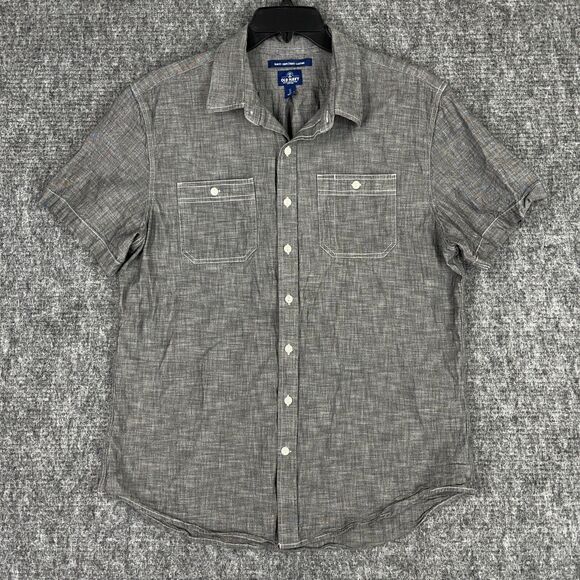 OLD NAVY SHIRT MENS XL SLIM CHAMBRAY CHORE SHORT-SLEEVE BUTTON FRONT EASY CARE - Picture 1 of 11